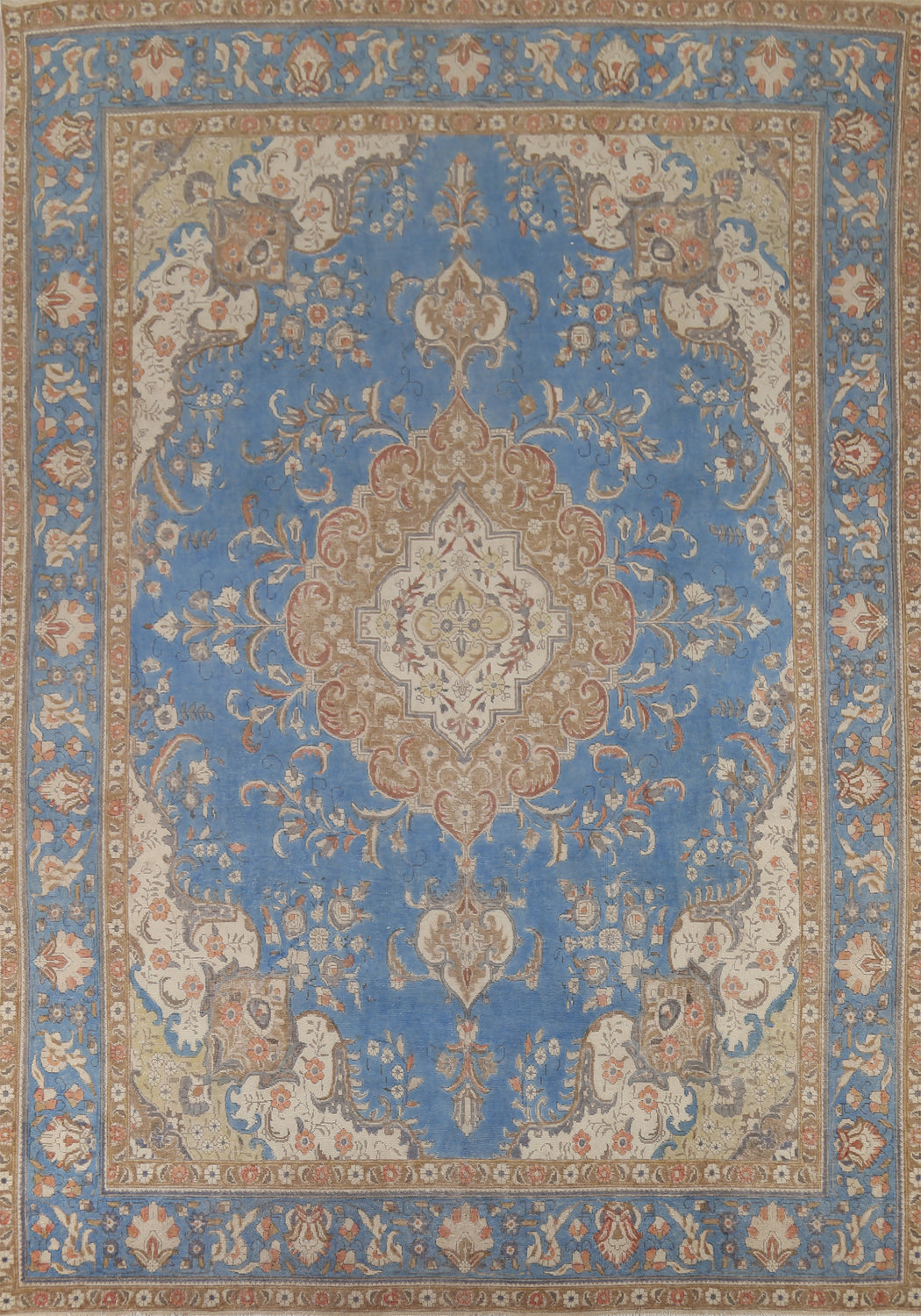 Vintage Blue Tabriz Persian Area Rug 10x13