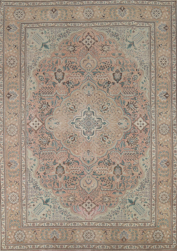 Pink Geometric Wool Tabriz Persian Area Rug 9x11
