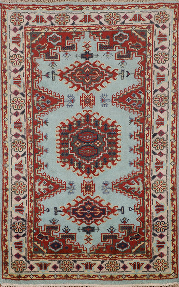 Light Blue Geometric Viss Indian Accent Rug 3x5