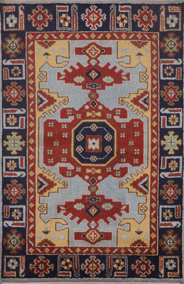 Blue Geometric Kazak Oriental Rug 4x6