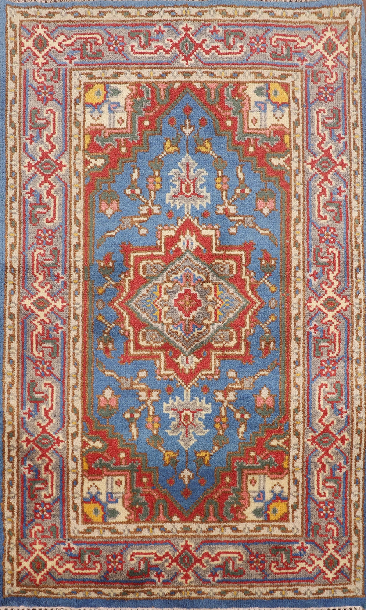 Blue Geometric Heriz Serapi Indian Accent Rug 3x5