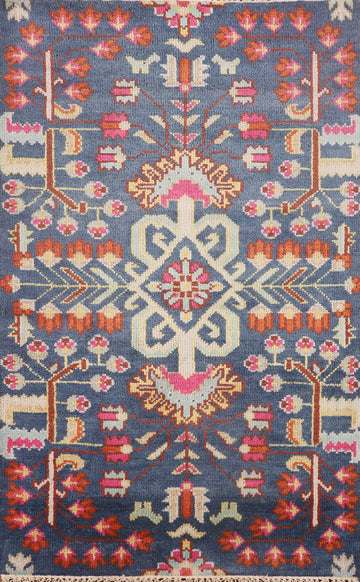 Handmade Blue Ziegler Indian Rug 3x5