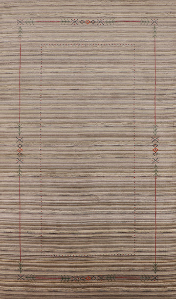 Striped Wool Handmade Gabbeh Indian Area Rug 5x8