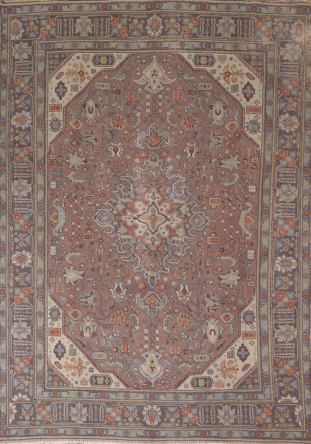 Vintage Geometric Wool Tabriz Persian Area Rug 8x11