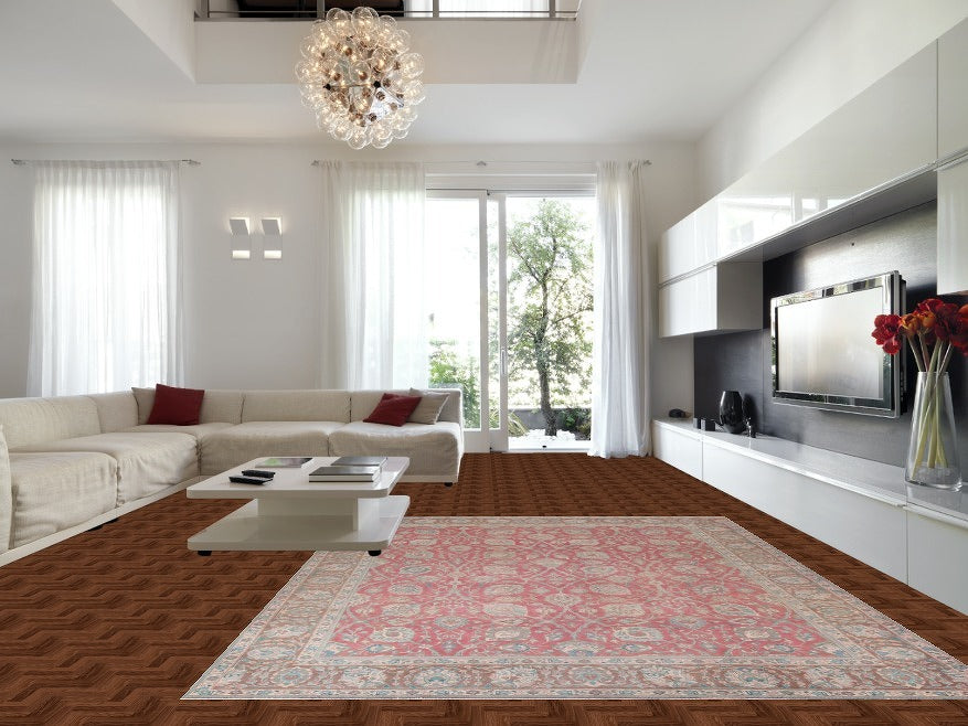 All-Over Pink Floral Tabriz Persian Area Rug 10x13