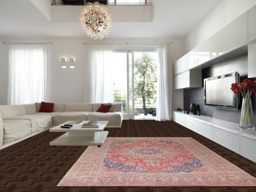 Red Pink Floral Mashad Persian Area Rug 9x13