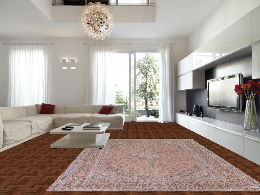 Traditional Pink Mashad Persian Area Rug 10x13