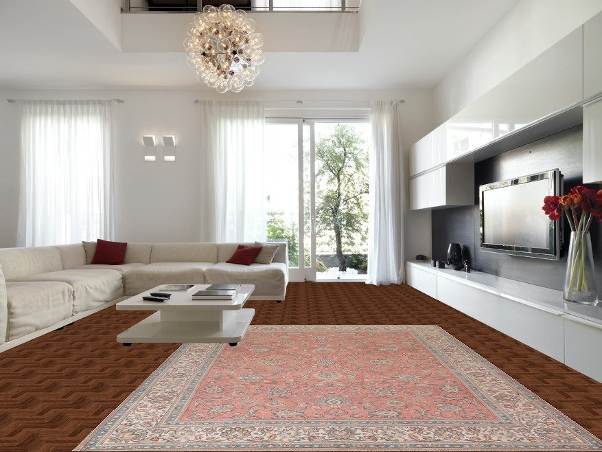 All-Over Floral Pink Tabriz Persian Area Rug 10x13