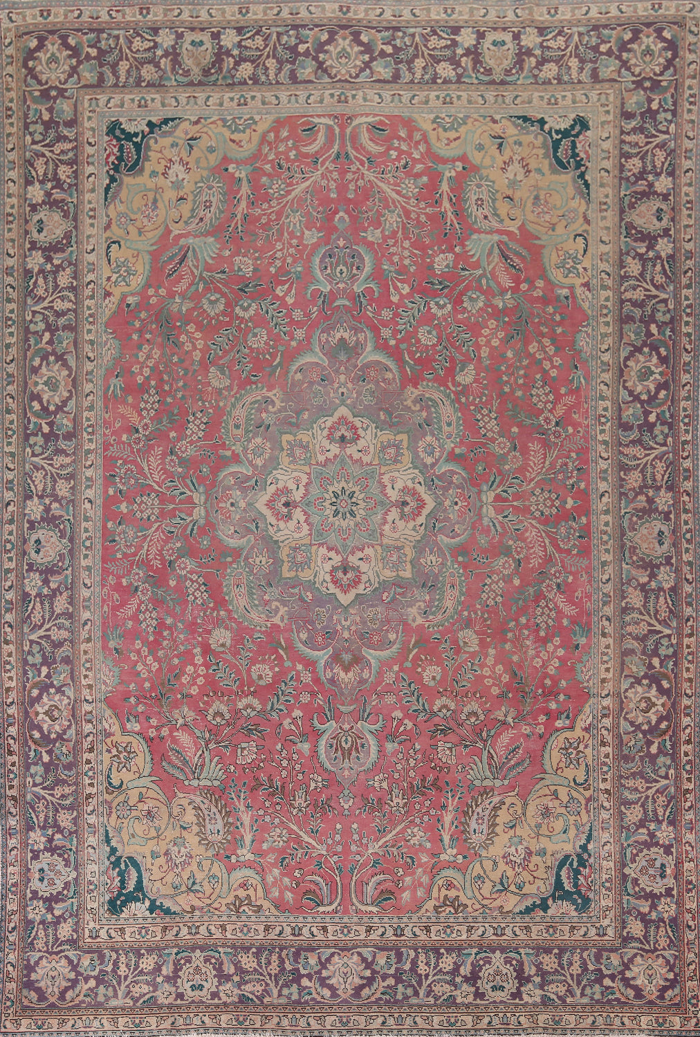 Handmade Pink Floral Tabriz Persian Area Rug 10x13