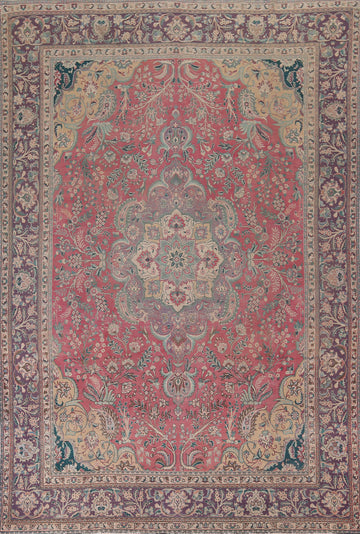 Handmade Pink Floral Tabriz Persian Area Rug 10x13