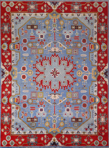 Blue Geometric Wool Kazak Oriental Area Rug 8x10