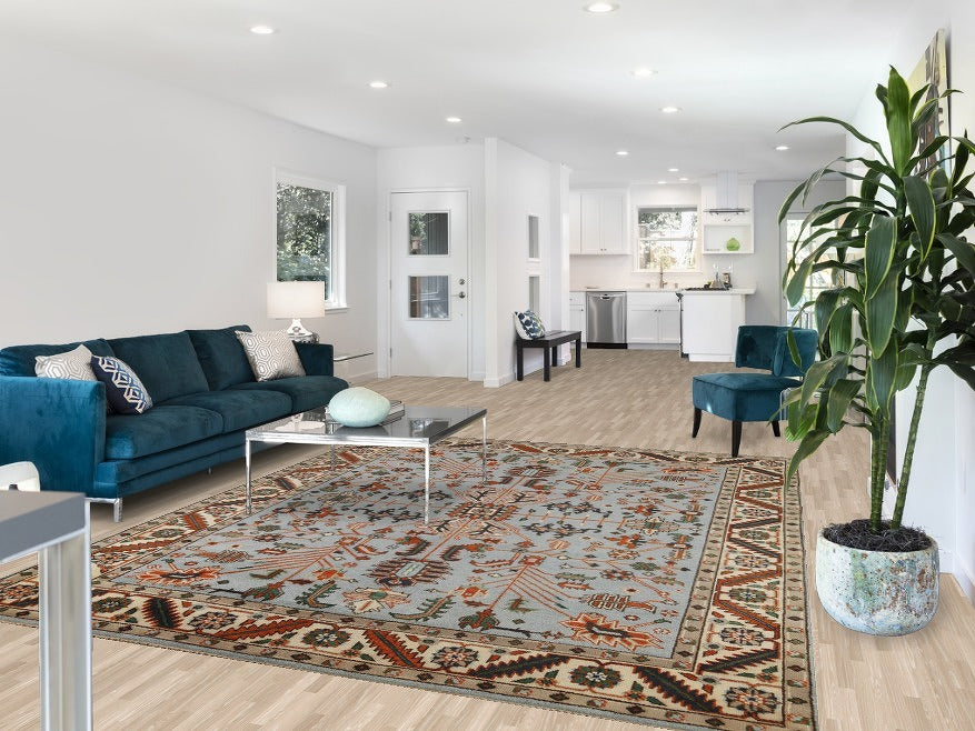 Light Blue Geoemtric Oushak Oriental Area Rug 8x10