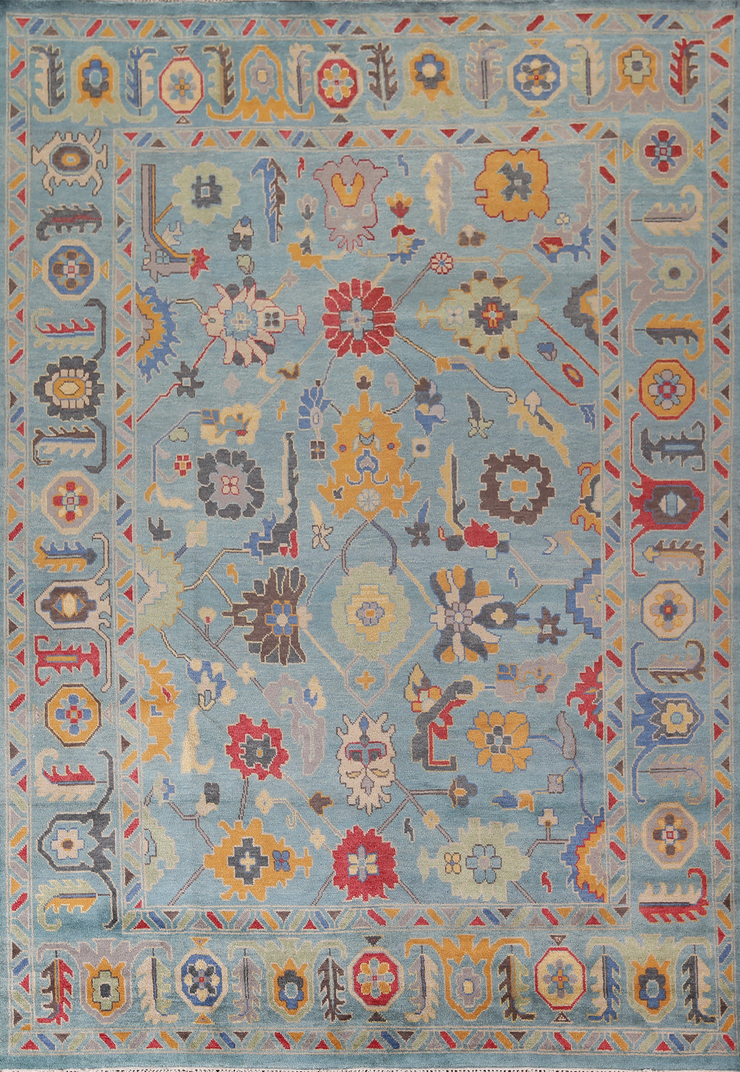 Light Blue Floral Oushak Indian Area Rug 9x12