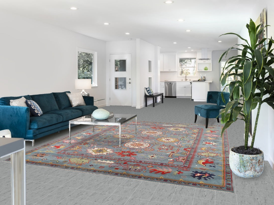 Handmade Wool Blue Oushak Area Rug 8x10
