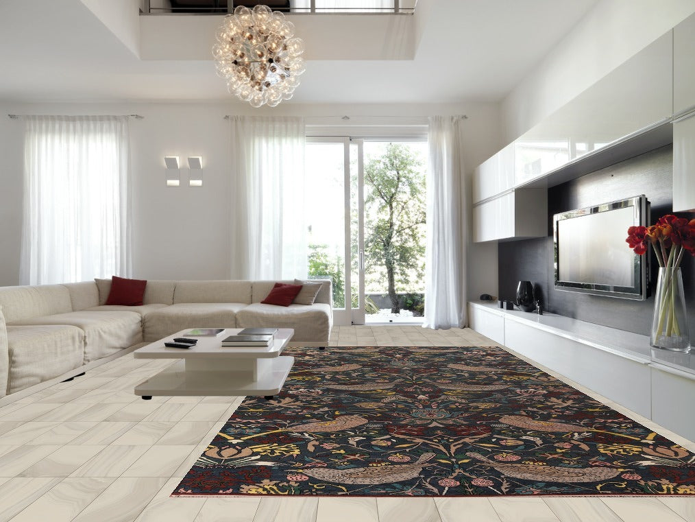 Animals Design Blue Ziegler Oriental Large Rug 10x19