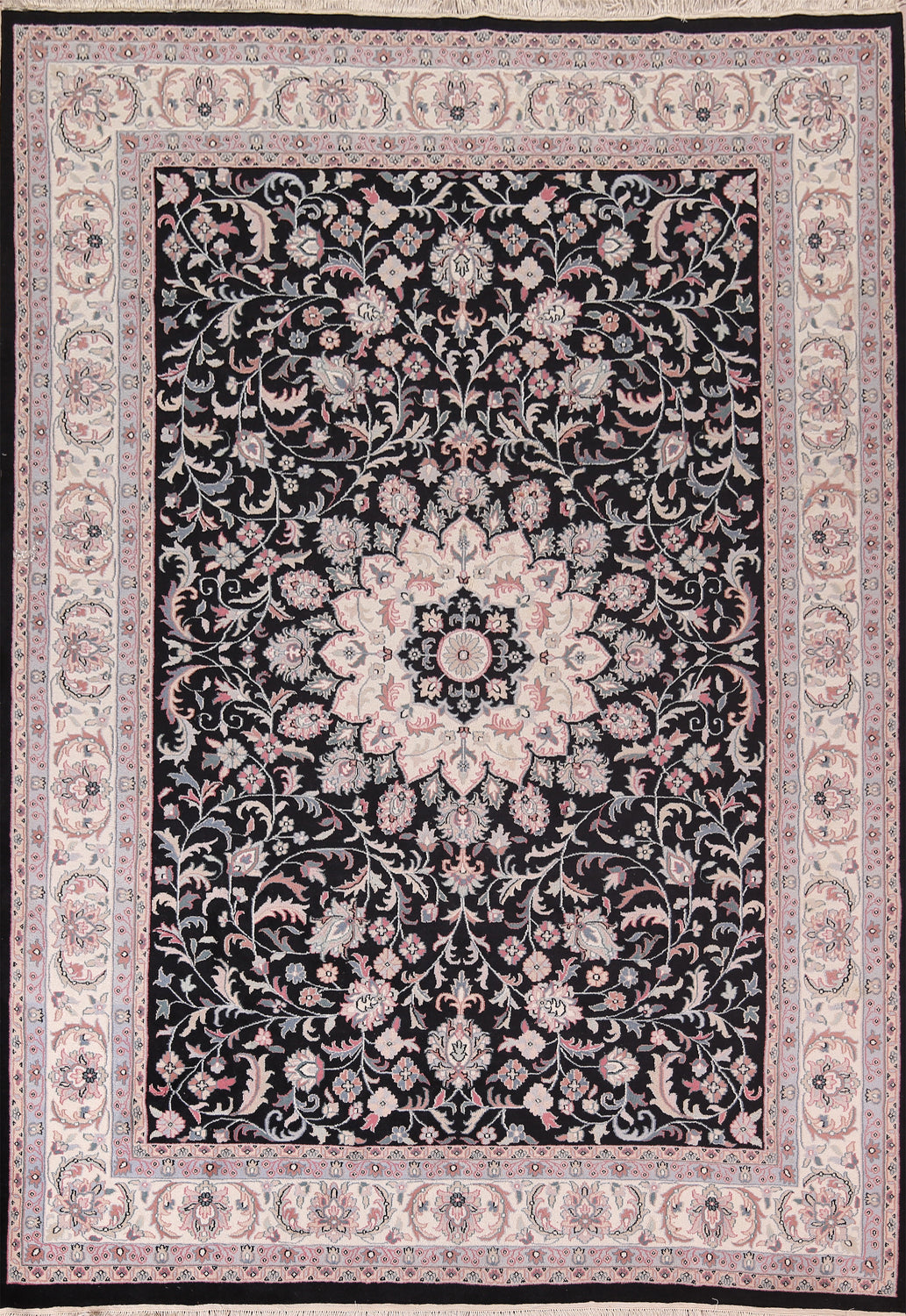 Black Floral Kashan Indian Area Rug 9x12