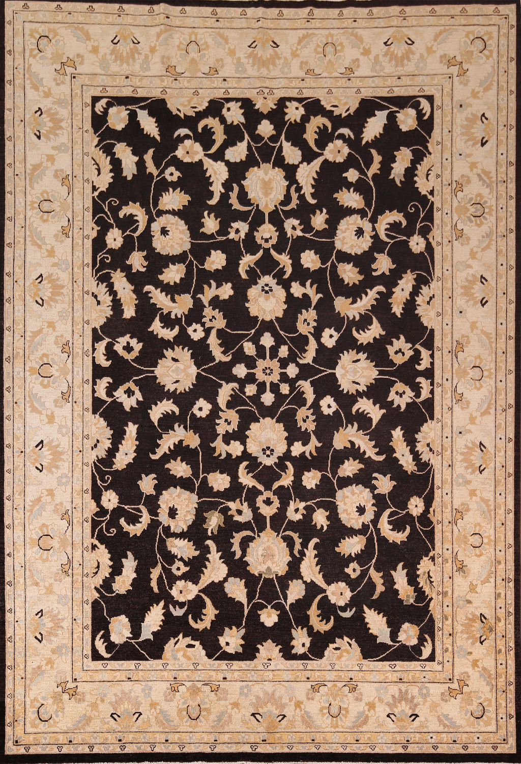 All-Over Black Floral Chobi Peshawar Oriental Area Rug 9x12