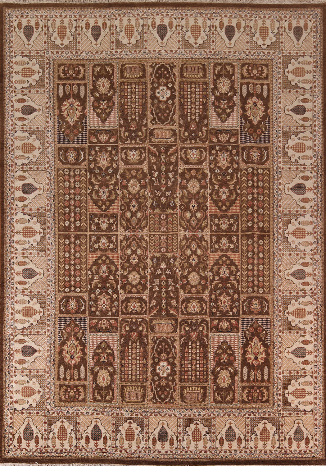 Handmade Brown Floral Agra Indian Area Rug 9x12