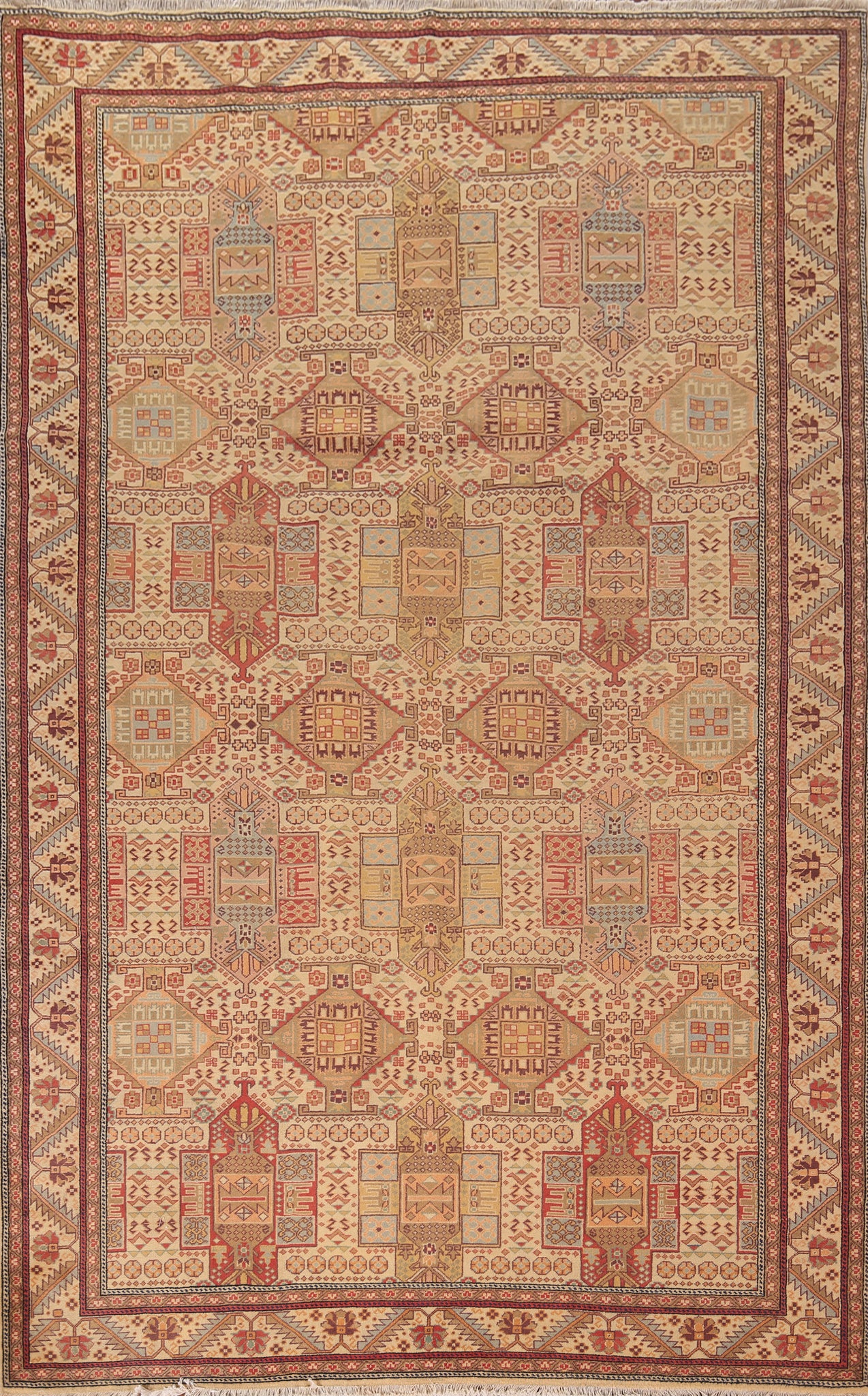 Vegetable Dye Geometric Anatolian Turkish Area Rug 7x10