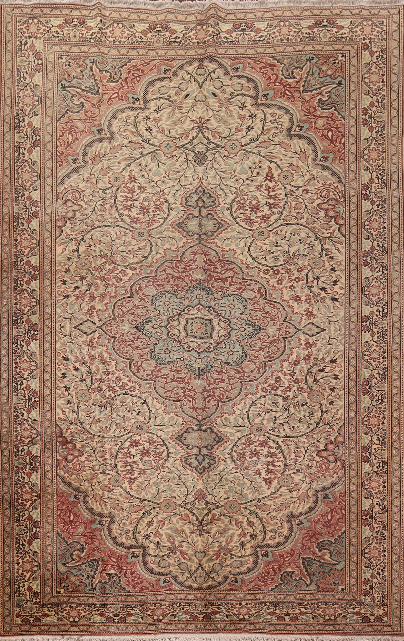 Vintage Floral Wool Anatolian Turkish Area Rug 7x10
