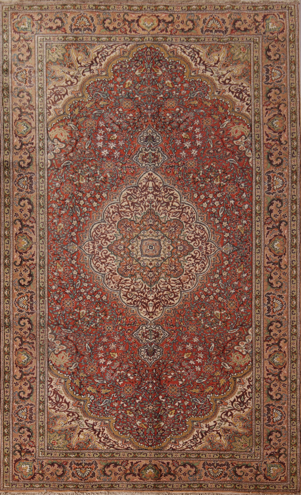 Orange Wool Floral Anatolian Oriental Area Rug 7x10