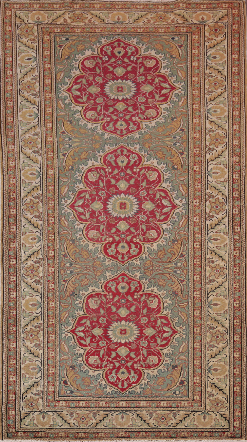 Vintage Green Wool Anatolian Turkish Rug 3x6