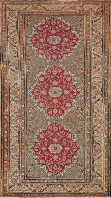 Vintage Green Wool Anatolian Turkish Rug 3x6