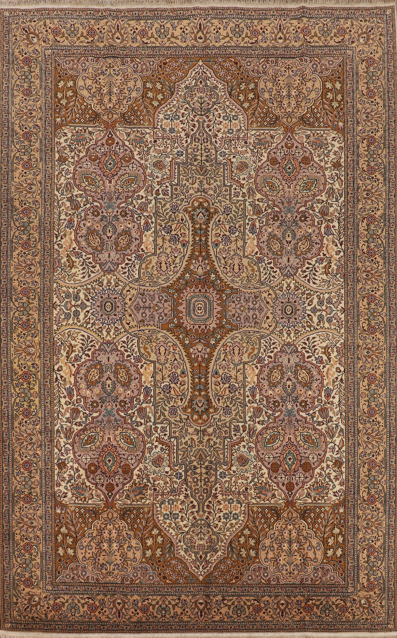 Vintage Floral Wool Anatolian Turkish Area Rug 7x10