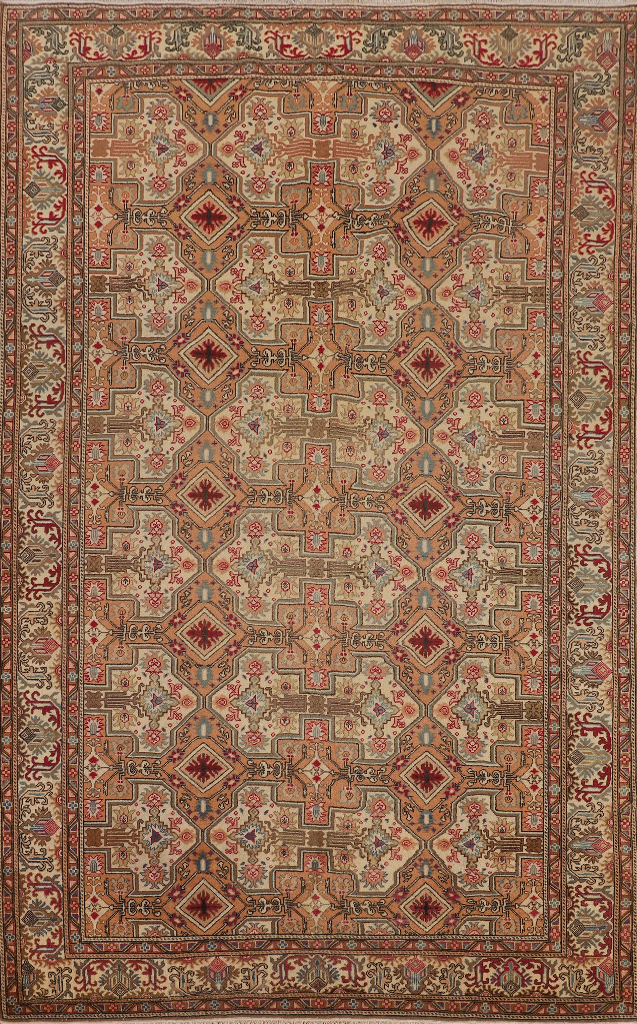 Beige & Orange Anatolian Turkish Area Rug 6x10
