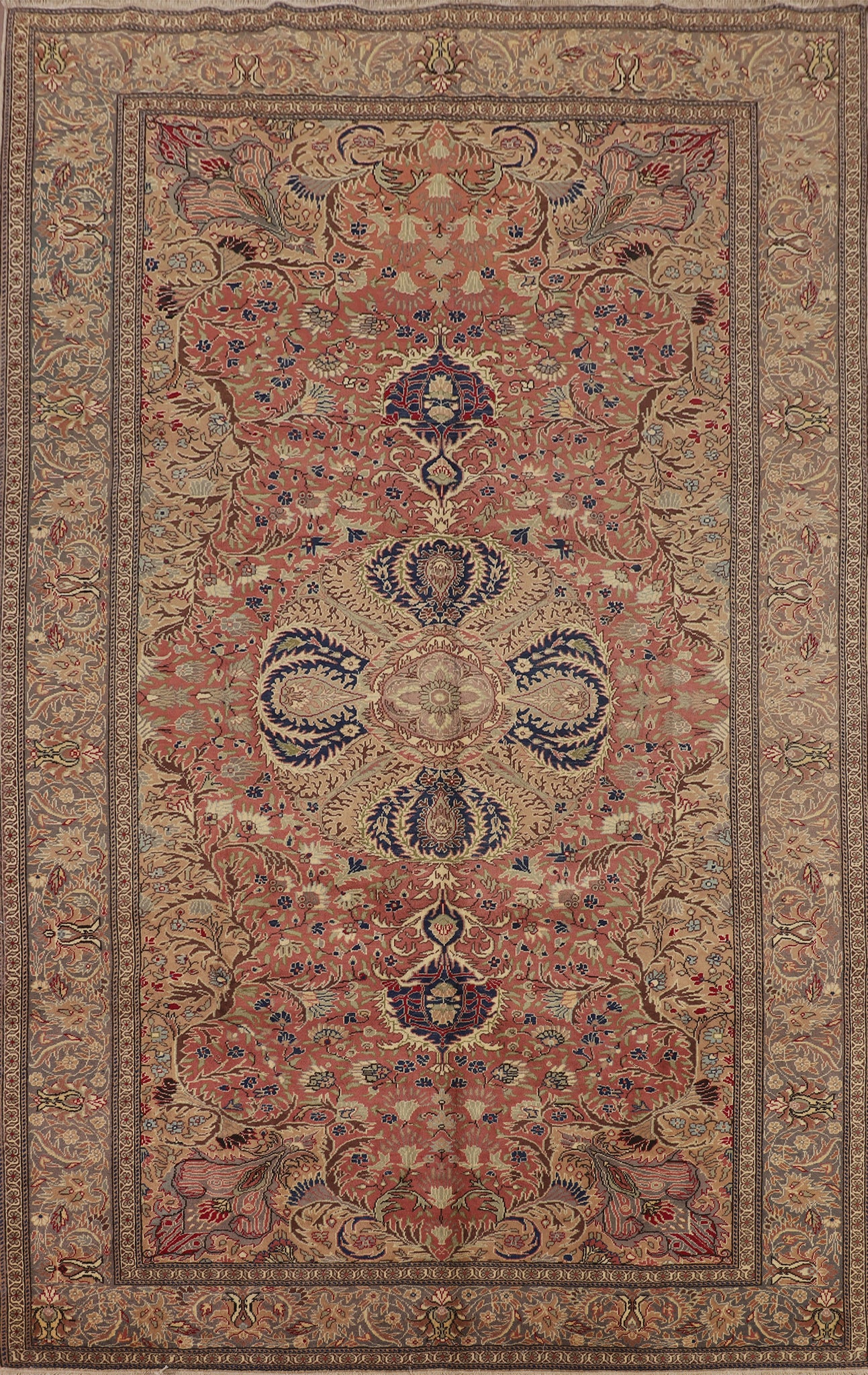 Pink Floral Wool Anatolian Turkish Area Rug 7x10