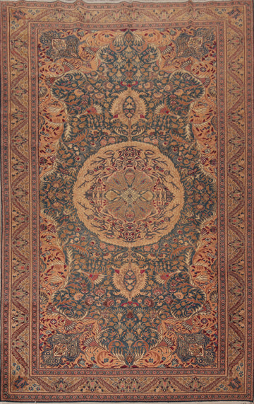 Vegetable Dye Blue Floral Anatolian Turkish Area Rug 7x10