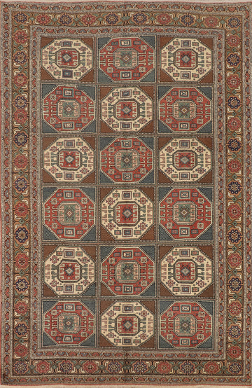 Geometric Wool Vintage Anatolian Turkish Area Rug 7x10