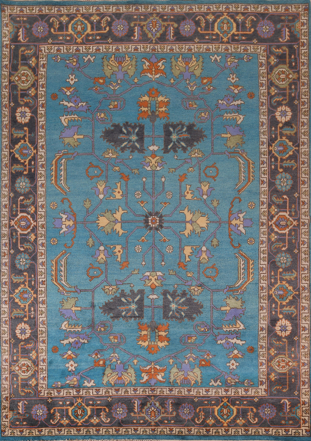 Handmade Blue Oushak Oriental Area Rug 9x12