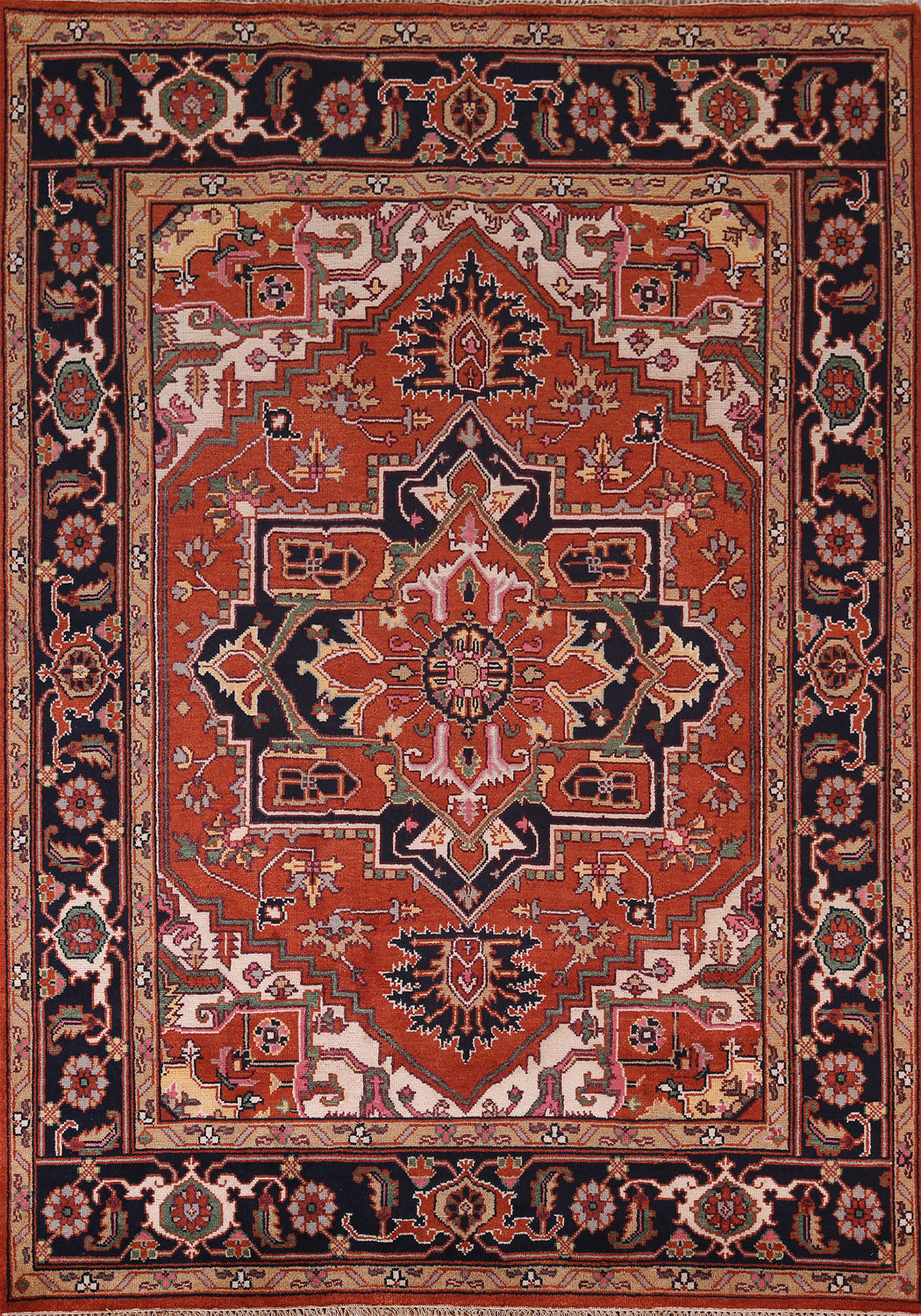 Geometric Wool Heriz Serapi Indian Area Rug 8x10