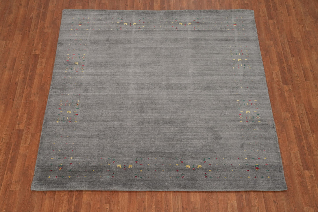 Tribal Square Gray Gabbeh Indian Area Rug 8x8