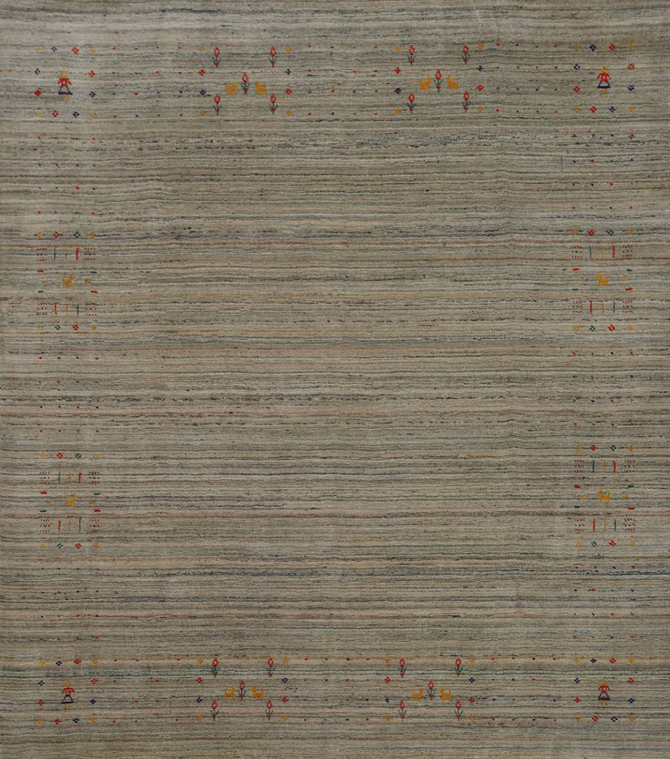 Earth Tone Striped Gabbeh Indian Square Rug 8x8
