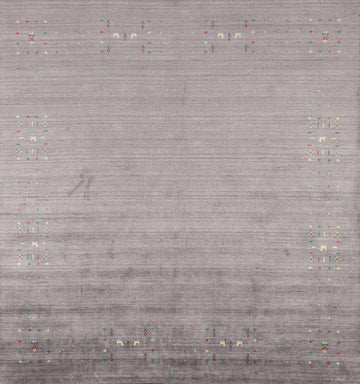 Silver Gray Tribal Silk Gabbeh Indian Area Rug 8x8