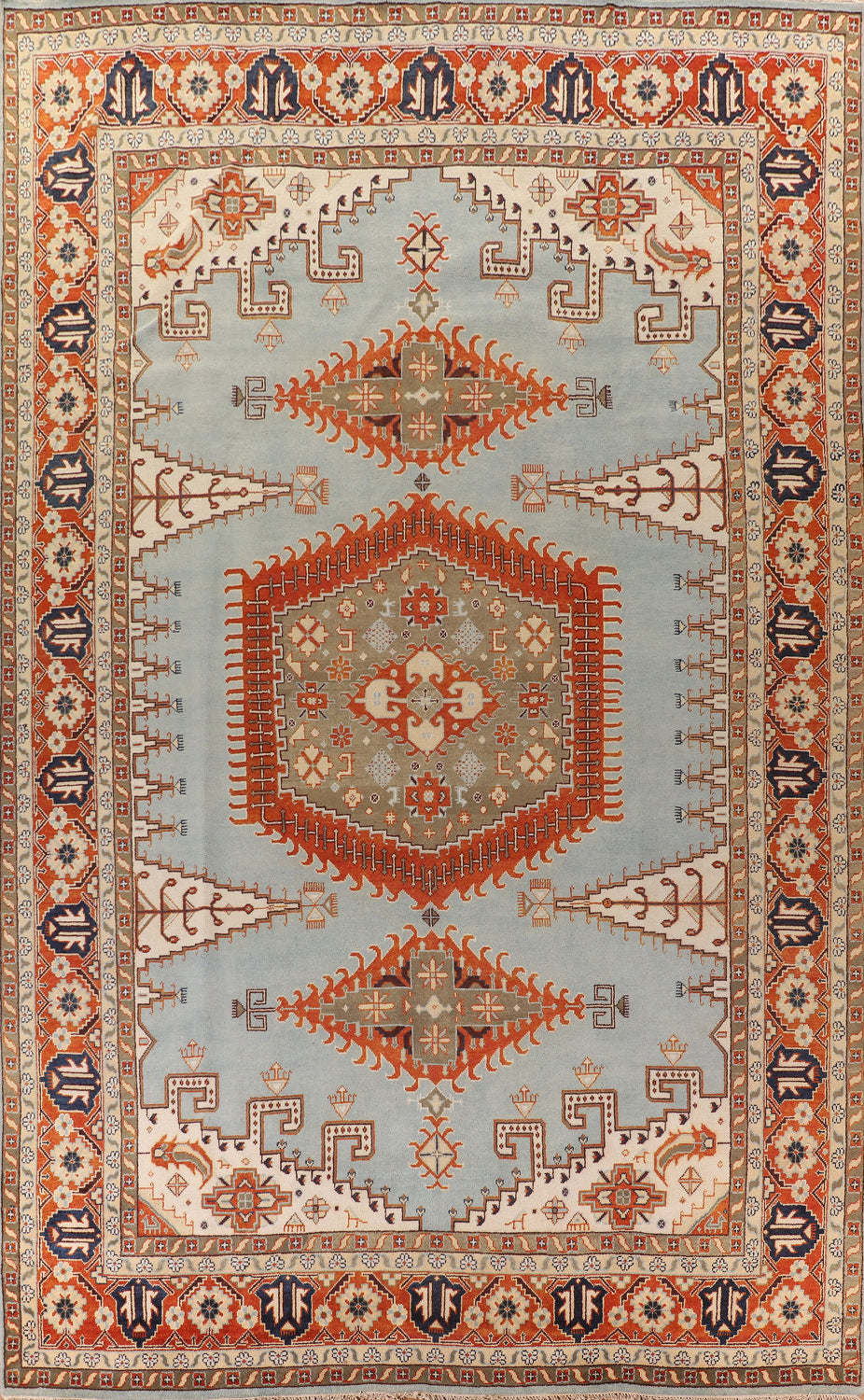 Light Blue & Orange Viss Oriental Large Rug 12x18