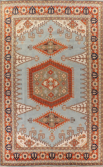 Light Blue & Orange Viss Oriental Large Rug 12x18