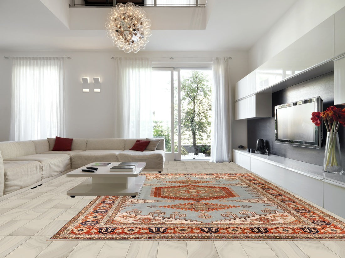 Light Blue & Orange Viss Oriental Large Rug 12x18