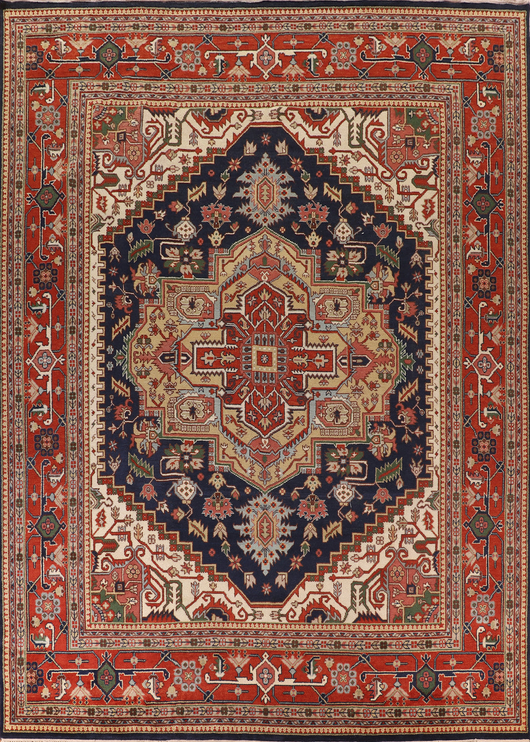 Navy Blue Geometric Heriz Serapi Oriental Large Rug 12x15
