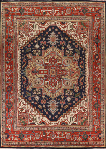 Navy Blue Geometric Heriz Serapi Oriental Large Rug 12x15
