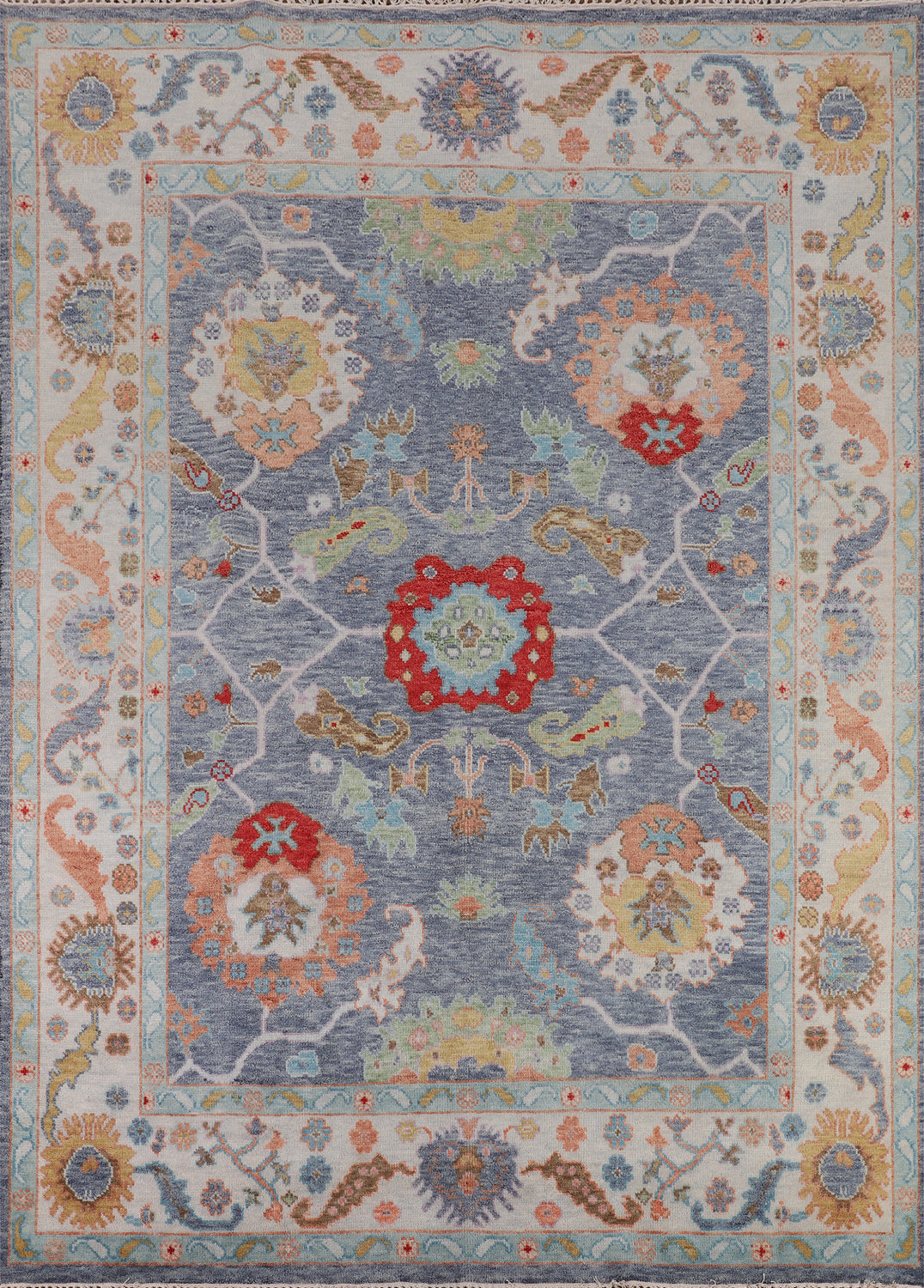 All-Over Blue Floral Oushak Indian Area Rug 8x10