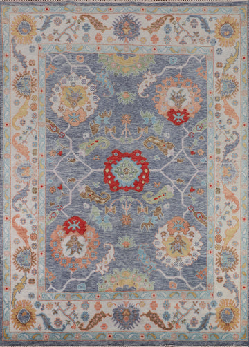All-Over Blue Floral Oushak Indian Area Rug 8x10