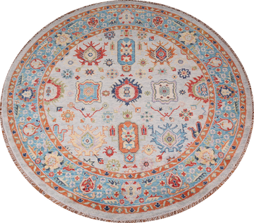 Handmade Wool Oushak Indian Round Rug 9x9