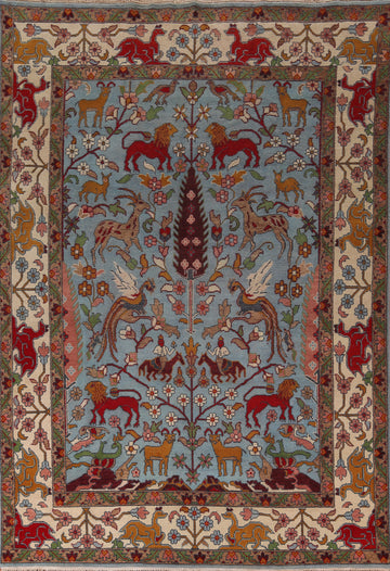 Hunting Animals Blue Ziegler Indian Area Rug 9x12
