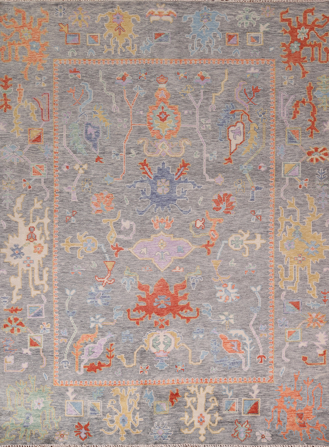 All-Over Gray Floral Oushak Indian Area Rug 8x10