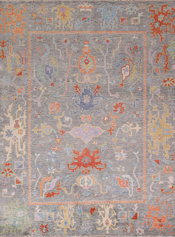 All-Over Gray Floral Oushak Indian Area Rug 8x10