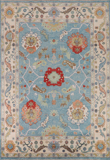 Light Blue & Ivory Floral Oushak Indian Area Rug 9x12