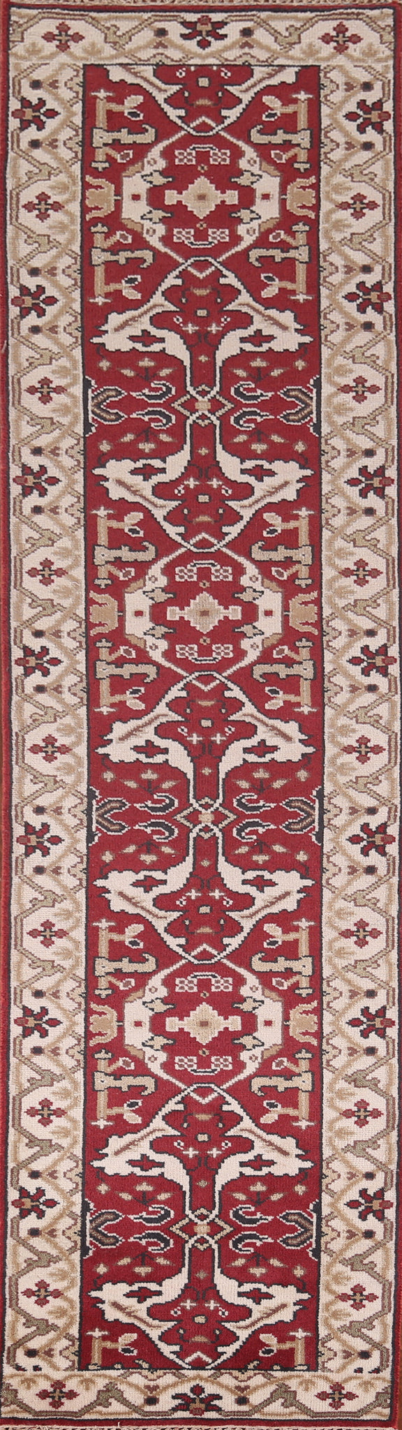 Red & Ivory Wool Oushak Oriental Runner Rug 3x11